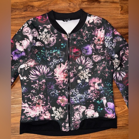 bebe Black Floral Bomber Jacket - Picture 2 of 6